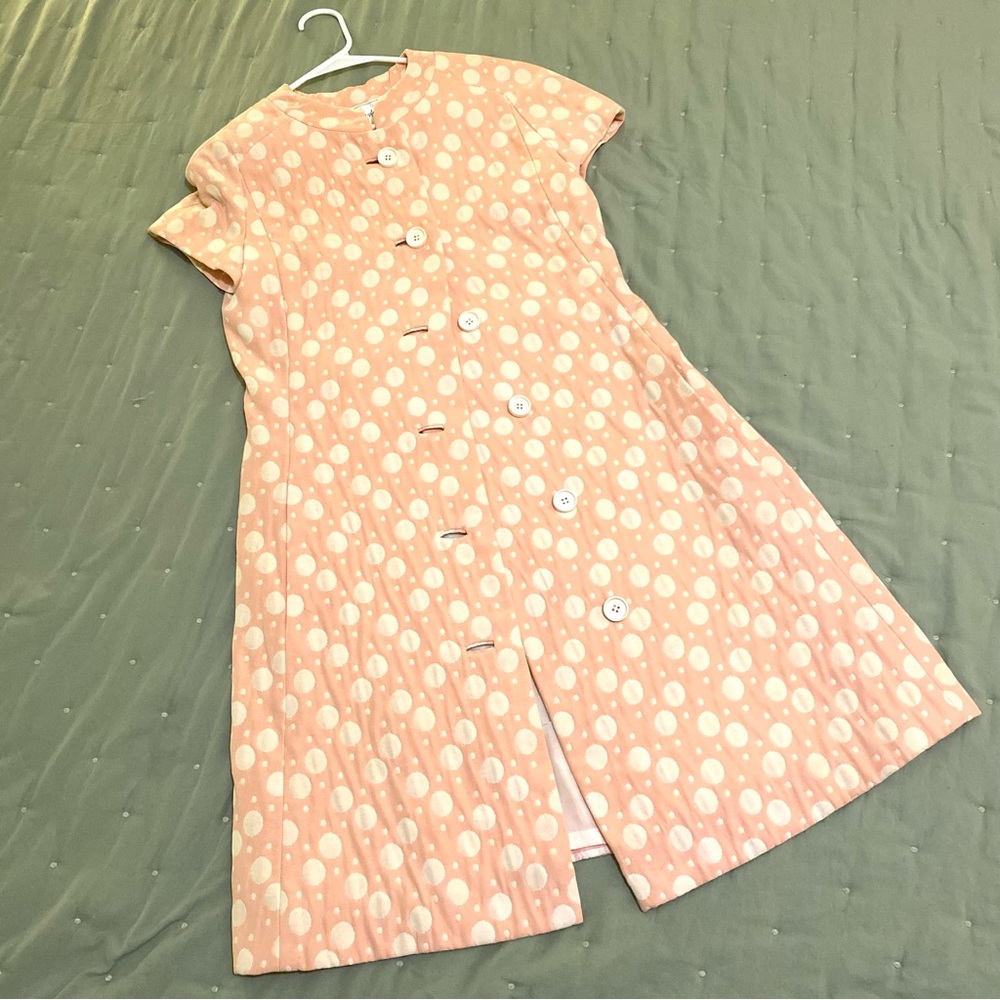Pink 1980s Polka Dot Saks Fifth Avenue Barberini Coat Dress